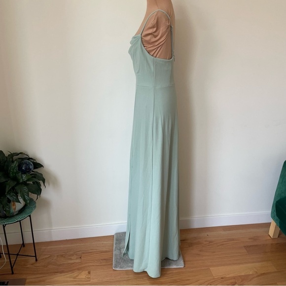 Birdy Grey Ash Crepe Sage Green Cowl Neck Slit Bridesmaid Dress Gown EUC Size S - Picture 5 of 12